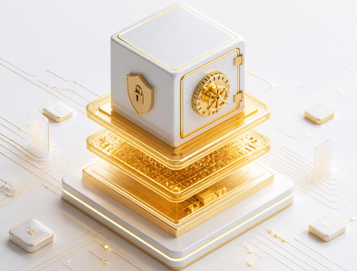 Isometric golden security vault representing layered account protection